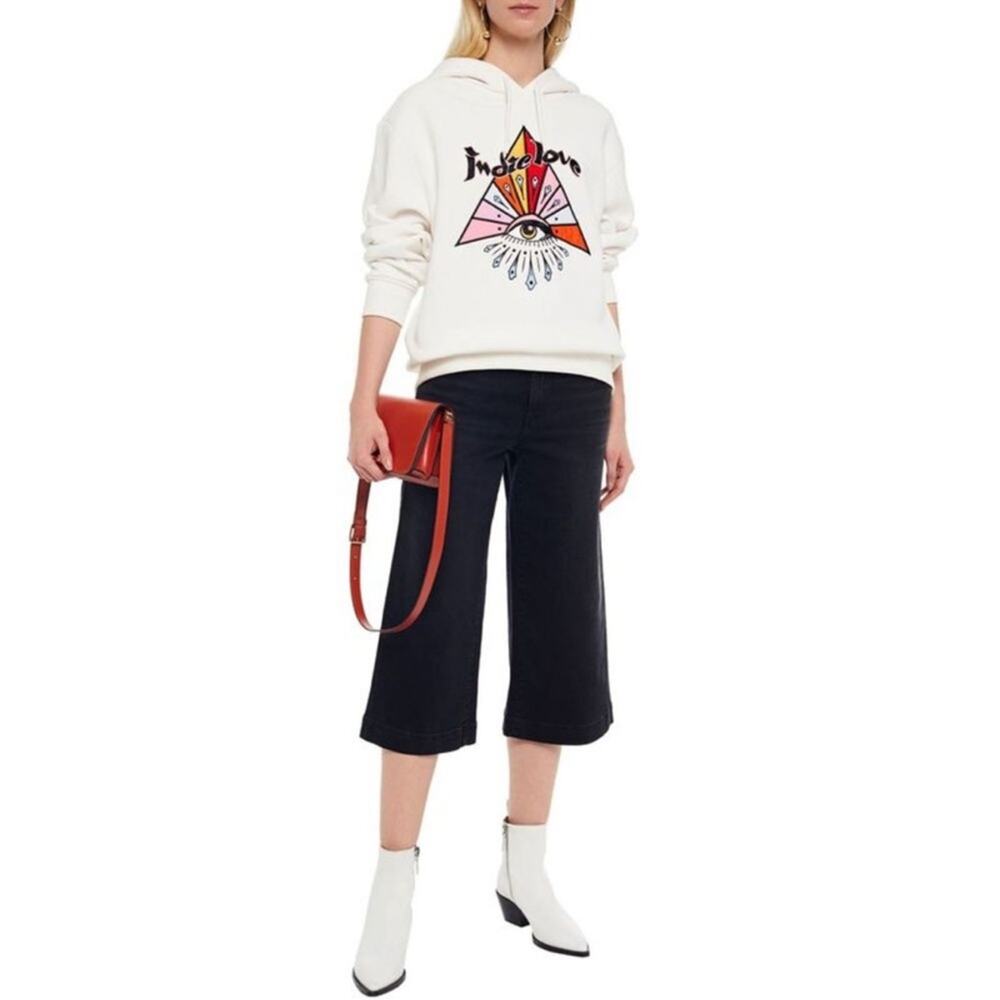 Sandro Womens Beaded Application Indie Love Hoodie Size EU 1 / US 2-4 in White - Picture 5 of 10